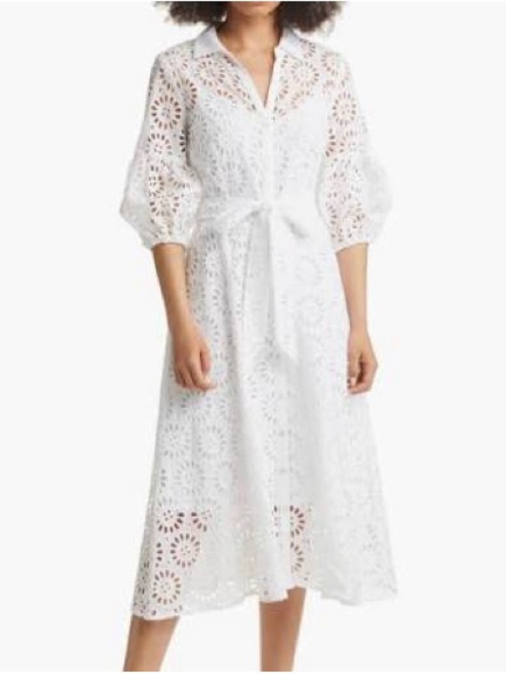 Lilly Pulitzer Mialynn White Eyelet Midi Shirt Dress with Tie Waist
